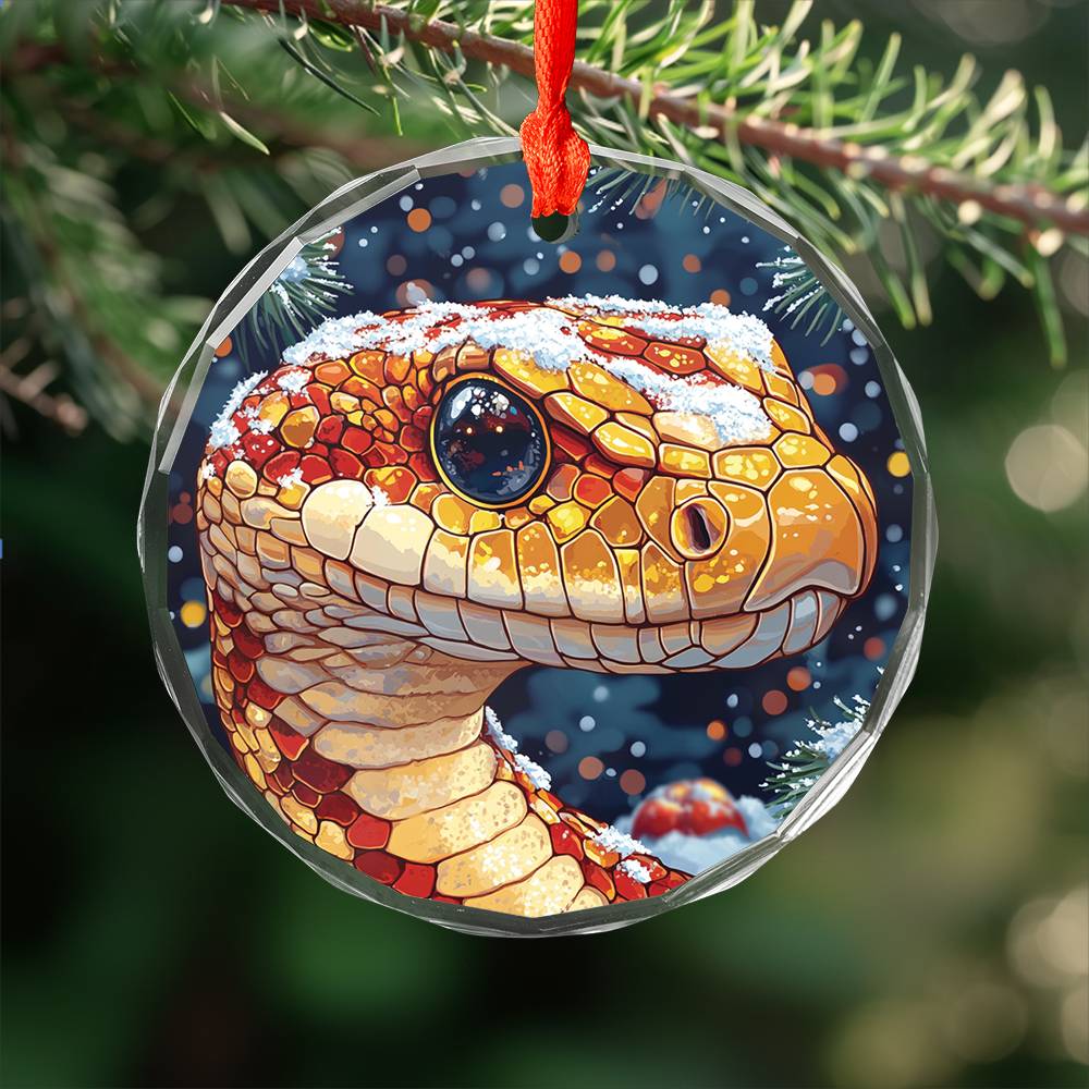 Beautiful Angus Snake Christmas Night Design 4 Glass Ornament