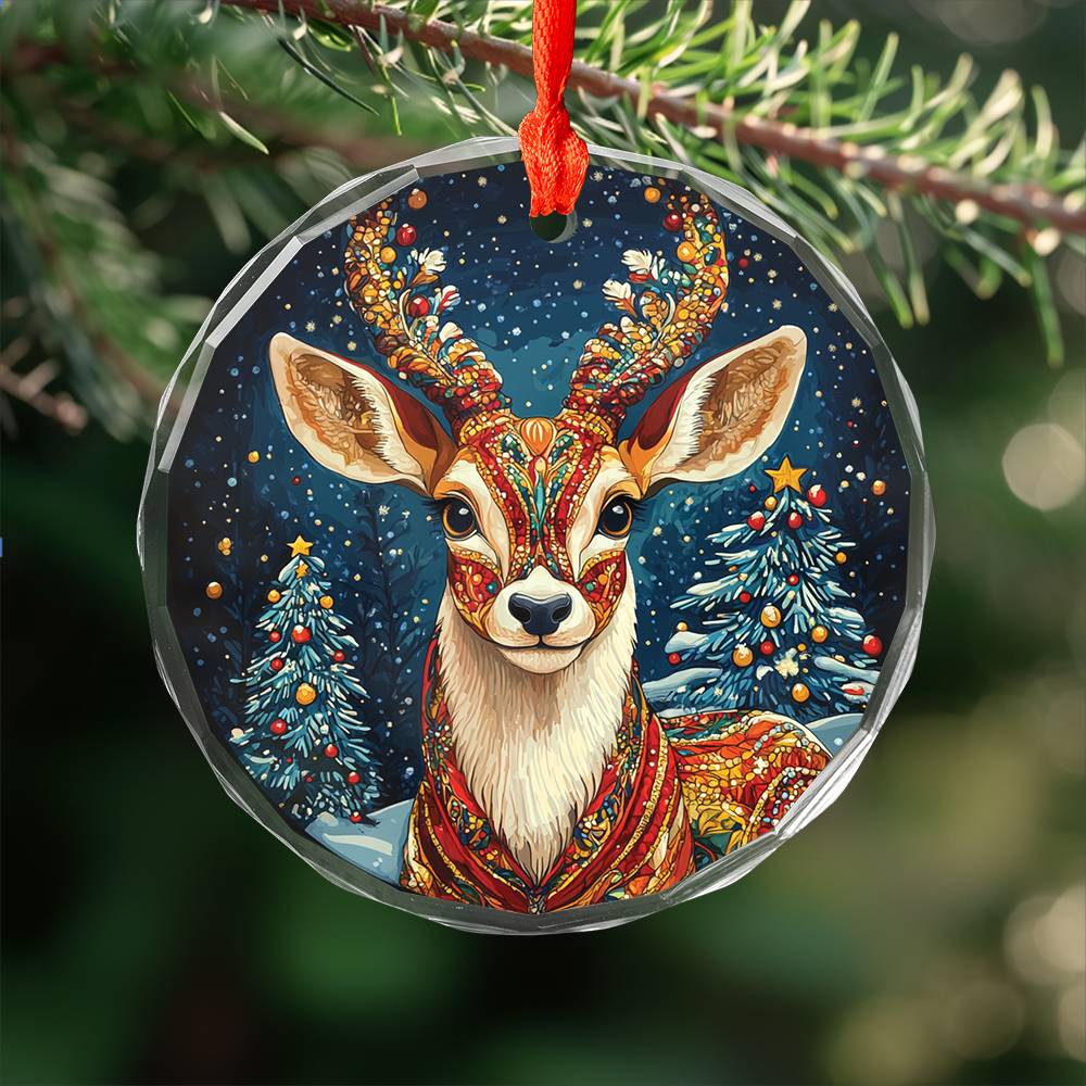Beautiful Antelope Christmas Night Design 1 Glass Ornament
