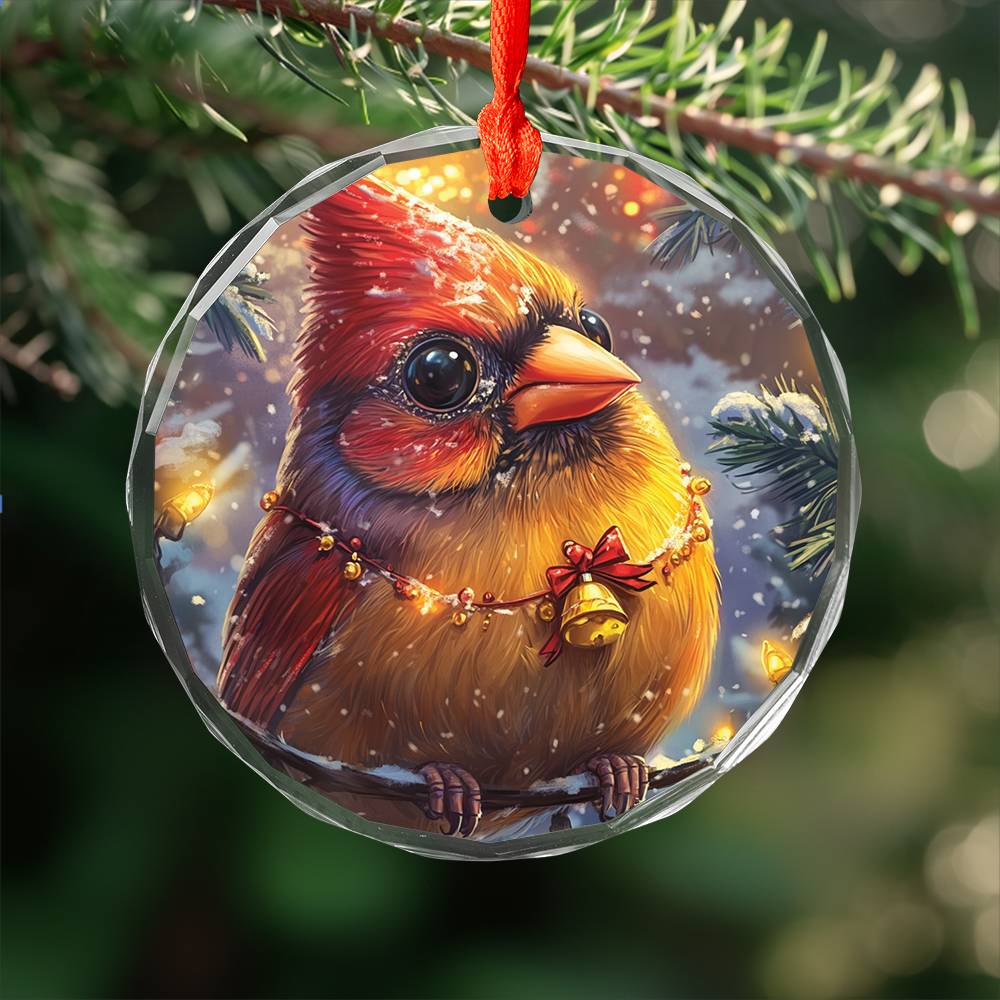 Beautiful Cardinal Christmas Night Design 2 Glass Ornament