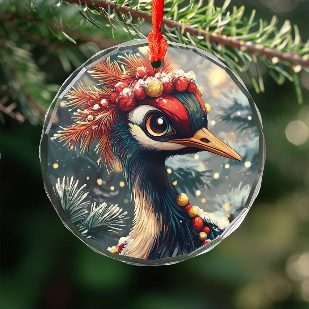 Beautiful Crane Christmas Night Design 1 Glass Ornament