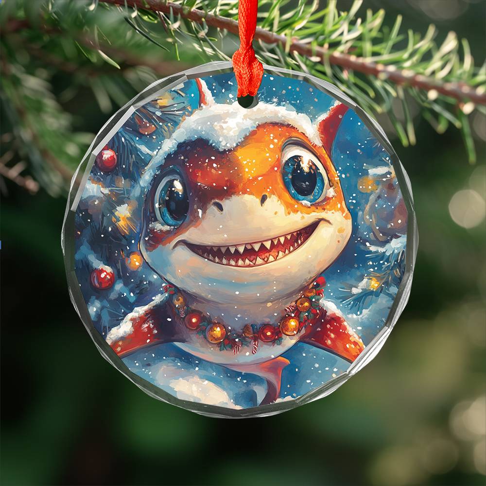 Beautiful Angus Shark Christmas Night Design 2 Glass Ornament