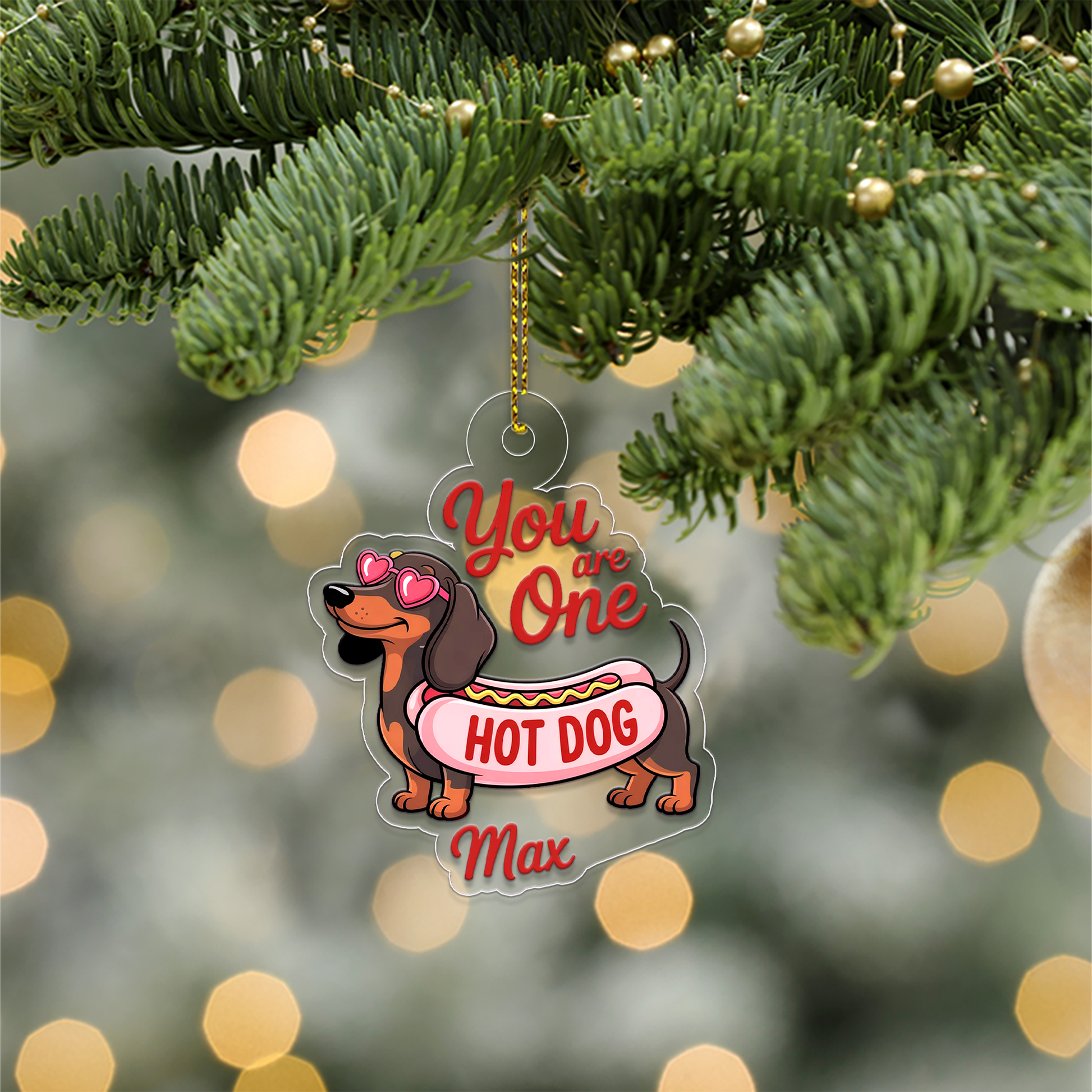 Personalized Funny Dachshund Hot Dog Ornament, Funny Hot Dog Gifts Ornament, Decoration for Dog Lovers, Hot Dog Breed Ornament