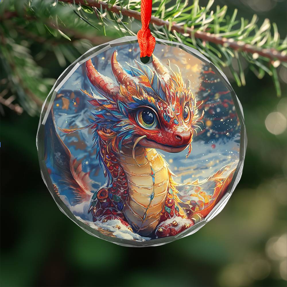 Beautiful Angus Dragon Christmas Night Design 1 Glass Ornament