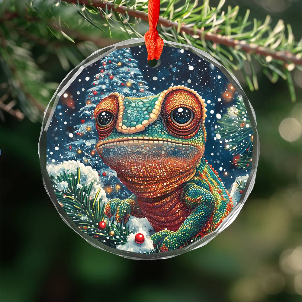 Beautiful Angus Chameleon Christmas Night Design 2 Glass Ornament