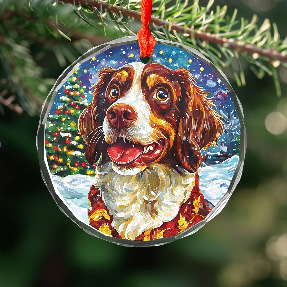Beautiful English Springer Spaniel Dog Christmas Night Design 2 Glass Ornament