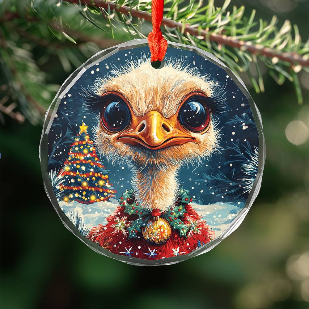 Beautiful Ostrich Christmas Night Design 1 Glass Ornament
