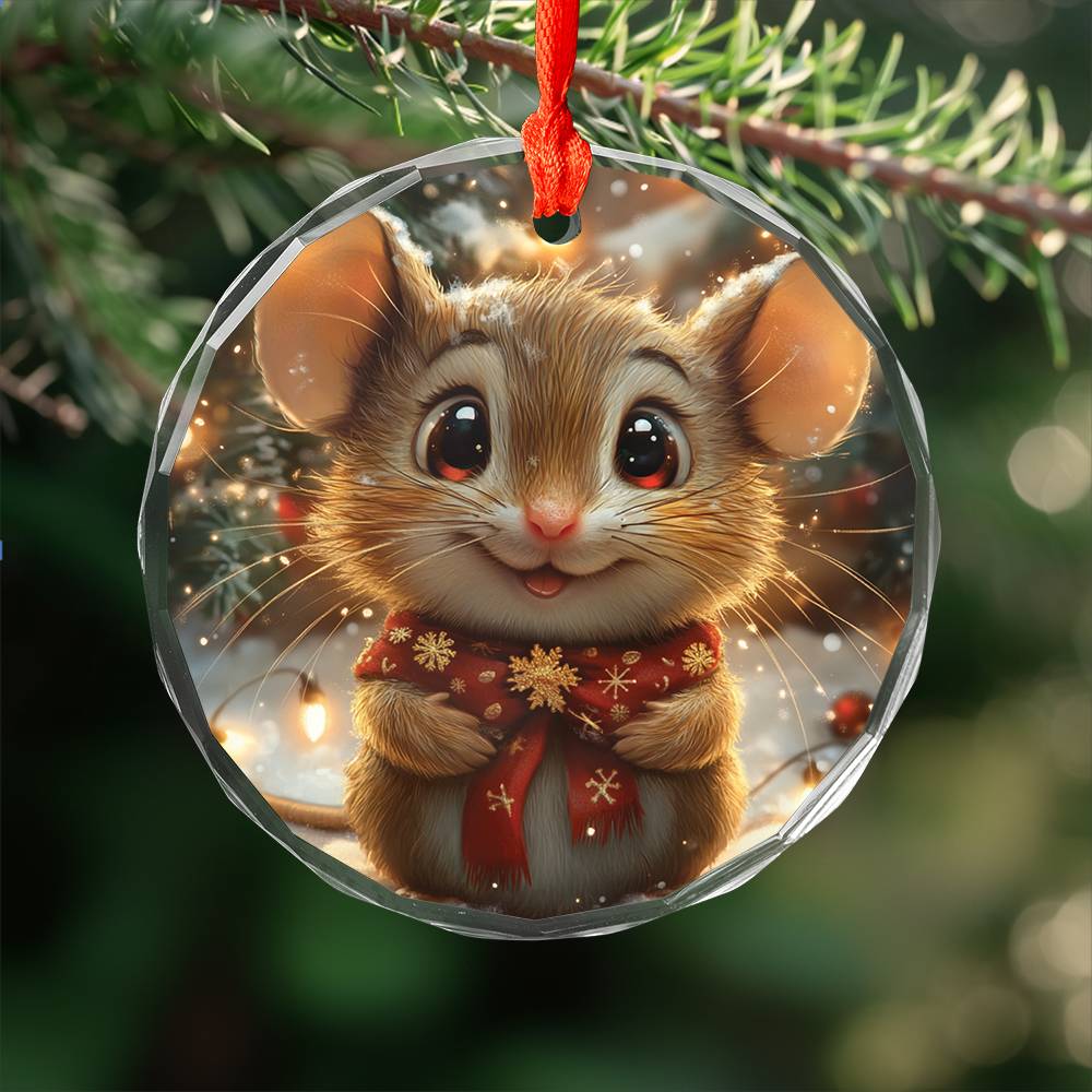 Beautiful Angus Mice Christmas Night Design 2 Glass Ornament