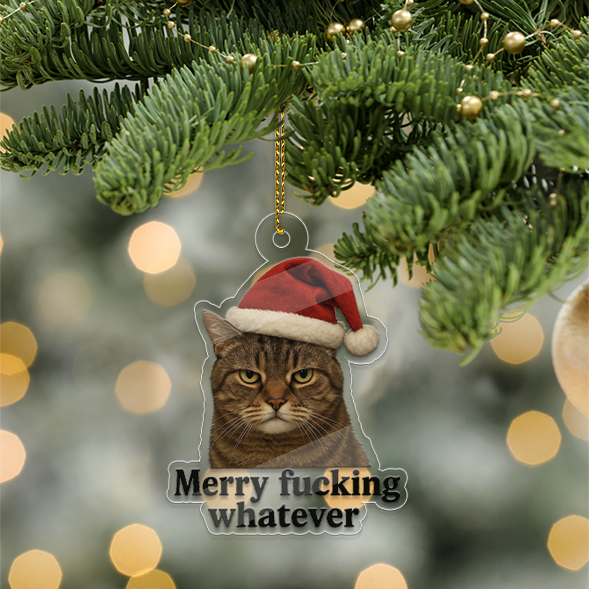 Custom Photo Cat Merry Whatever, Merry Fucking Christmas Keepsake, Funny Gifts for Best Friends, Funny Merry Xmas Ornament