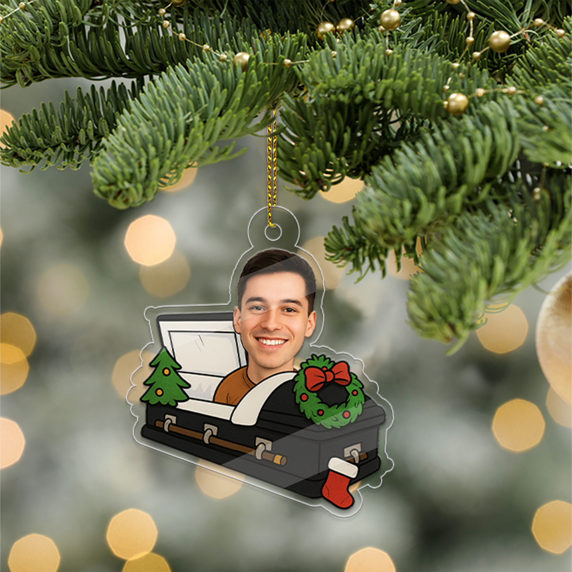 Custom Photo Casket Ornament, Funny Ornament, Acrylic Picture Ornament, Xmas Hanging Ornament Gift