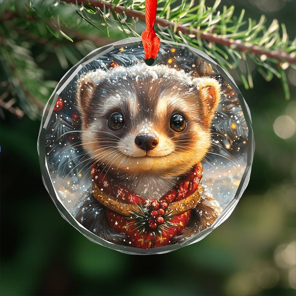 Beautiful Ferret Christmas Night Design 2 Glass Ornament