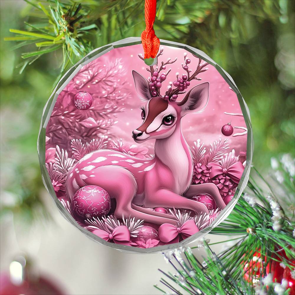Antelope Pink Christmas Design 3 Glass Ornament