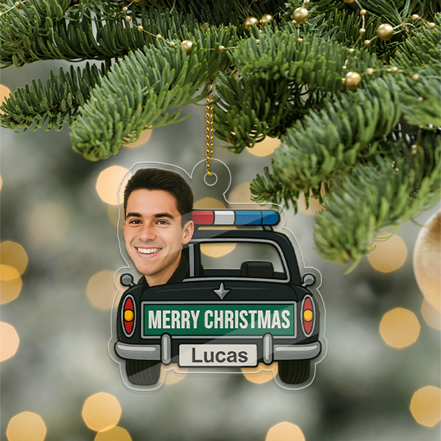 Custom Photo Funny Police Car Ornament, Personalized Acrylic Photo Ornament, Custom Kid Face Car Toys