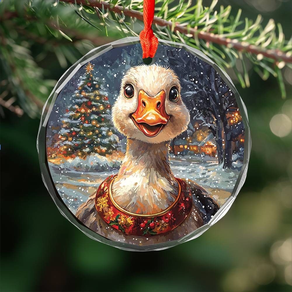 Beautiful Goose Christmas Night Design 2 Glass Ornament