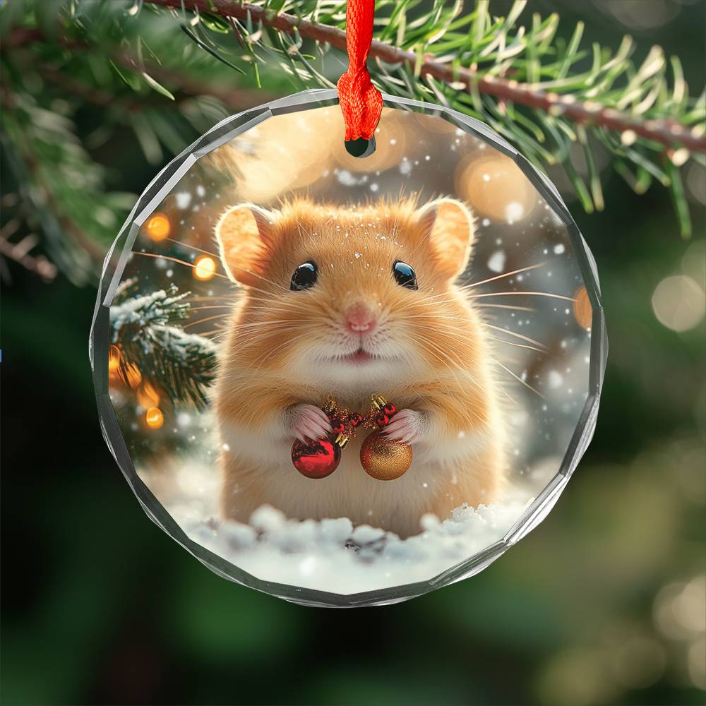 Beautiful Hamster Christmas Night Design 3 Glass Ornament