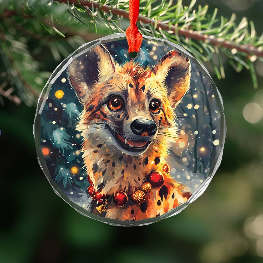 Beautiful Hyena Christmas Night Design 2 Glass Ornament