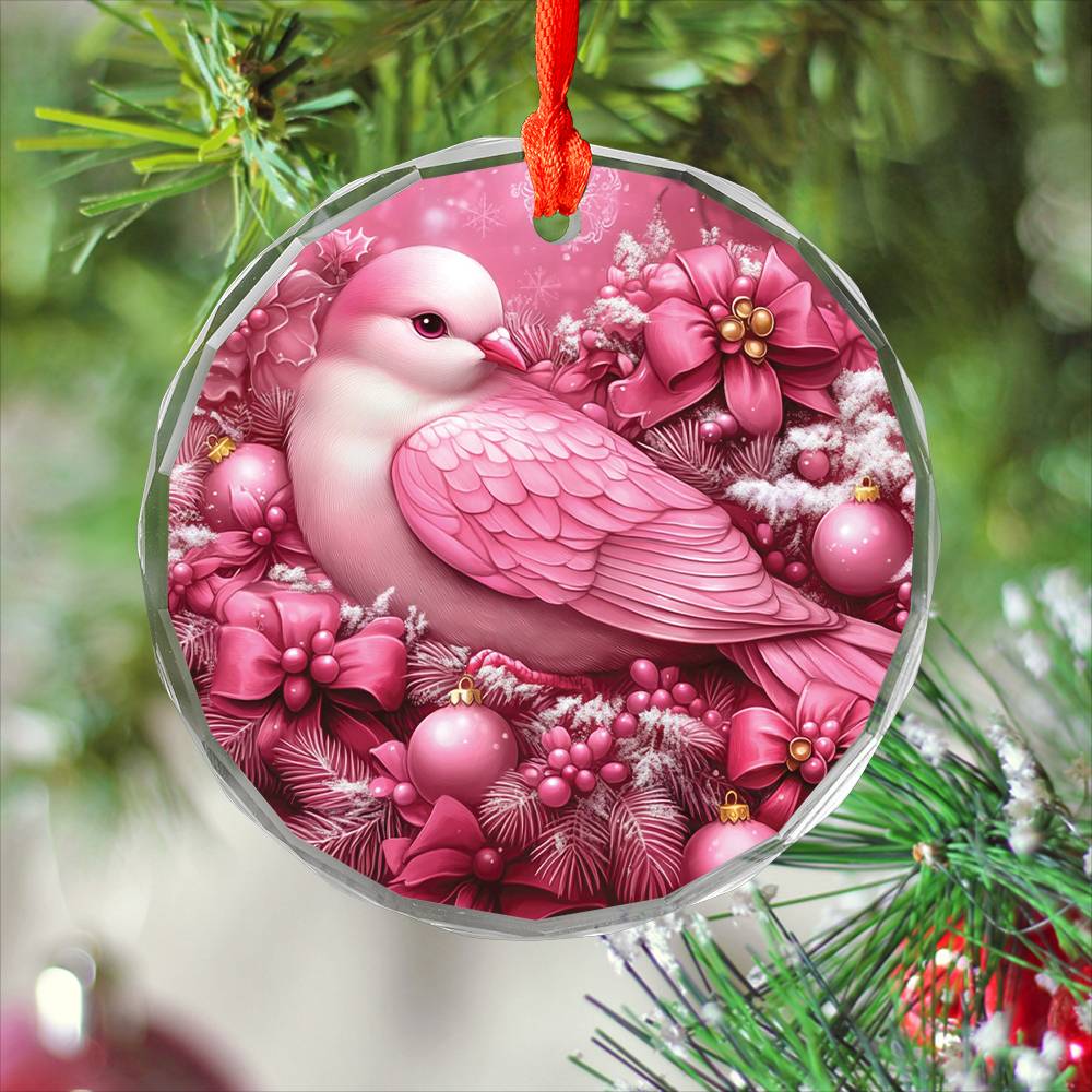 Dove Pink Christmas Design 3 Glass Ornament