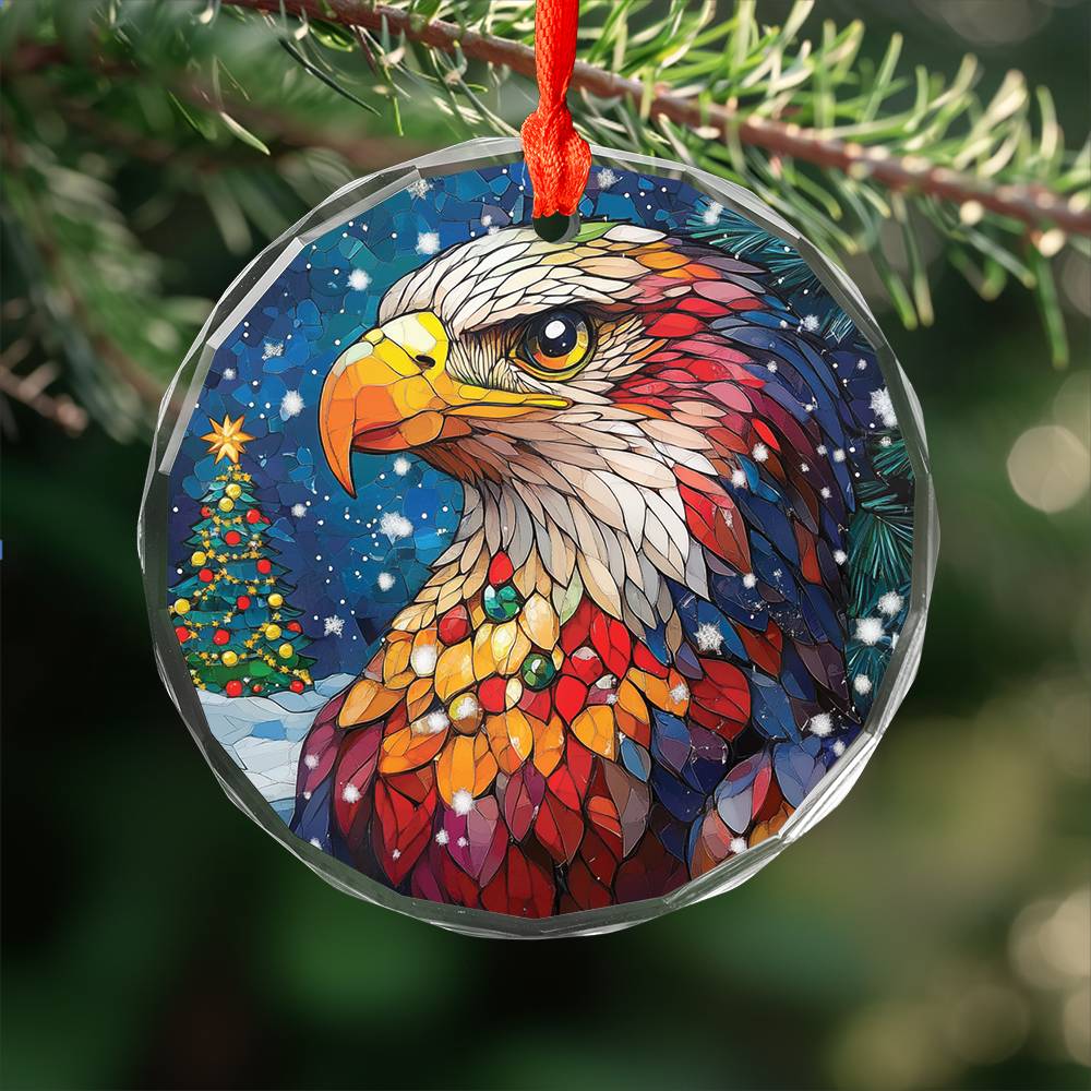 Beautiful Eagle Christmas Night Design 3 Glass Ornament