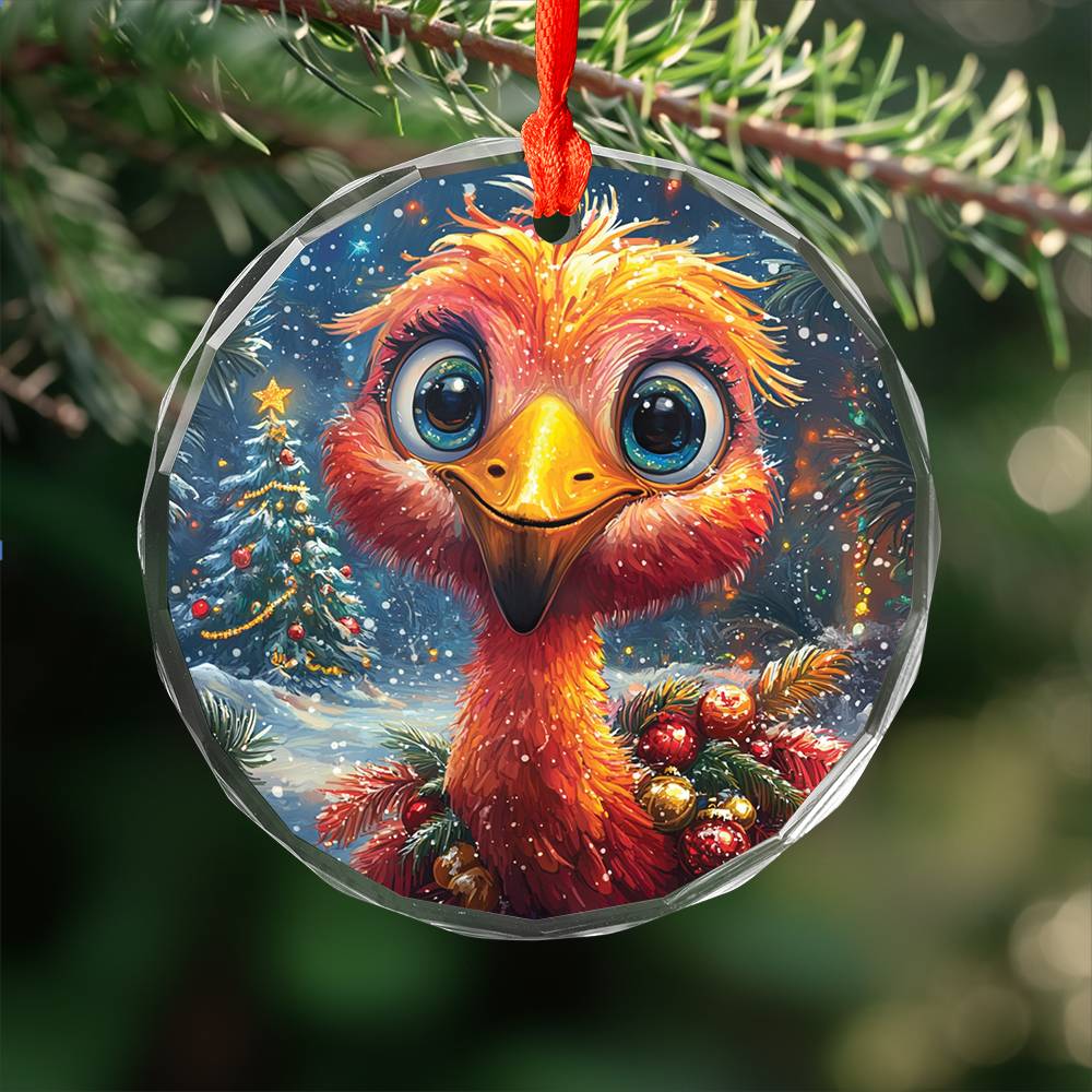 Beautiful Flamingo Christmas Night Design 3 Glass Ornament