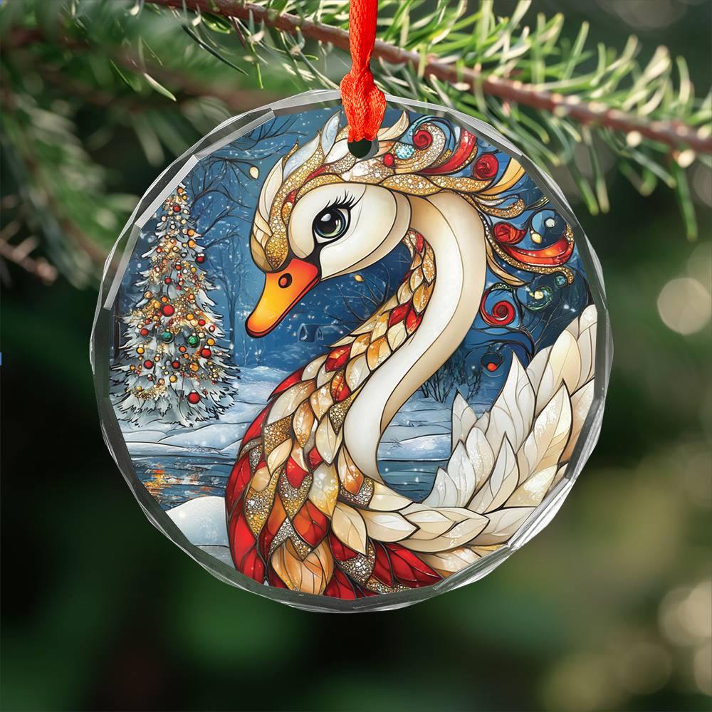 Beautiful Swan Christmas Night Design 4 Glass Ornament