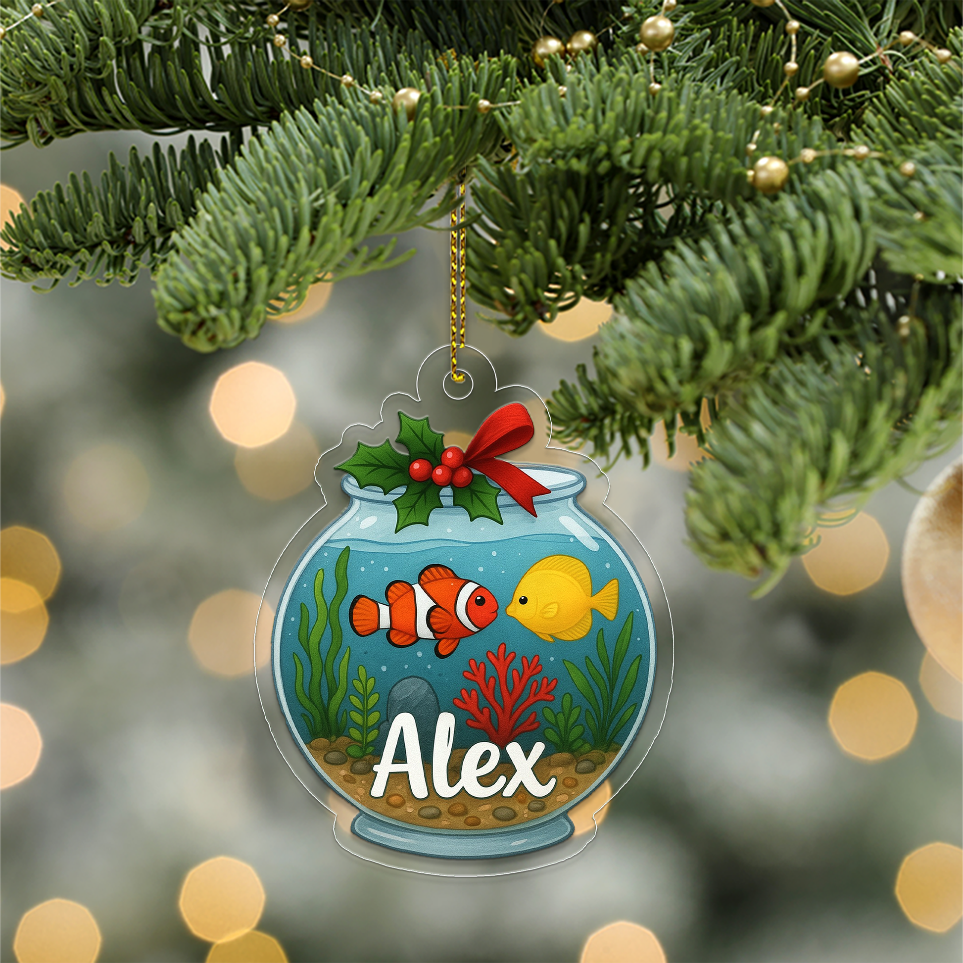 Personalized Fish Tank Christmas Ornament, Custom Aquarium Christmas Ornament, Custom Name Christmas Tree Ornament, Love Fish Ornament