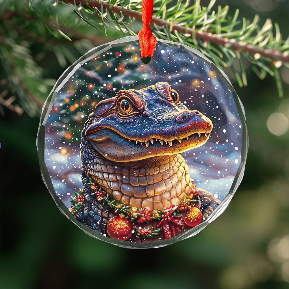 Beautiful Angus Alligator Christmas Night Design 1 Glass Ornament