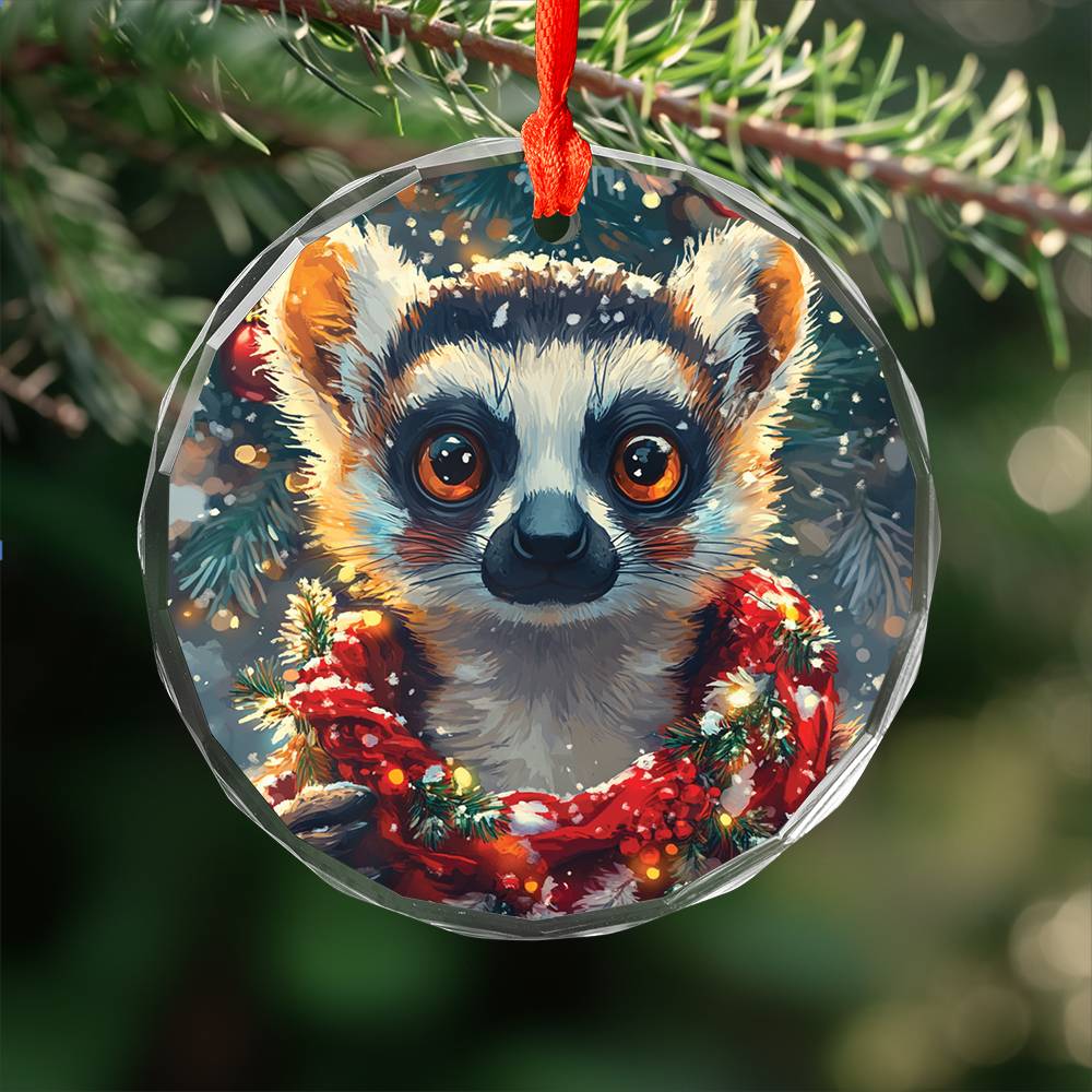 Beautiful Angus Lemur Christmas Night Design 1 Glass Ornament