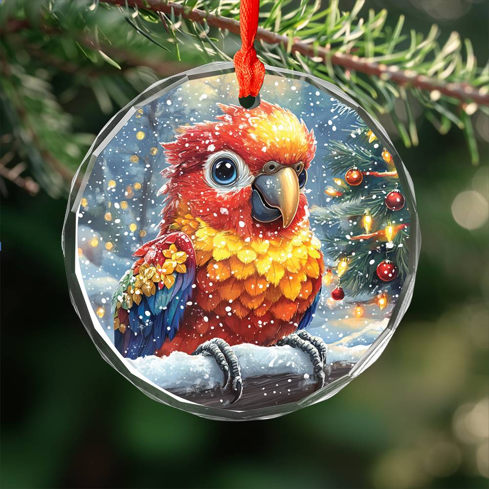 Beautiful Parrot Christmas Night Design 4 Glass Ornament