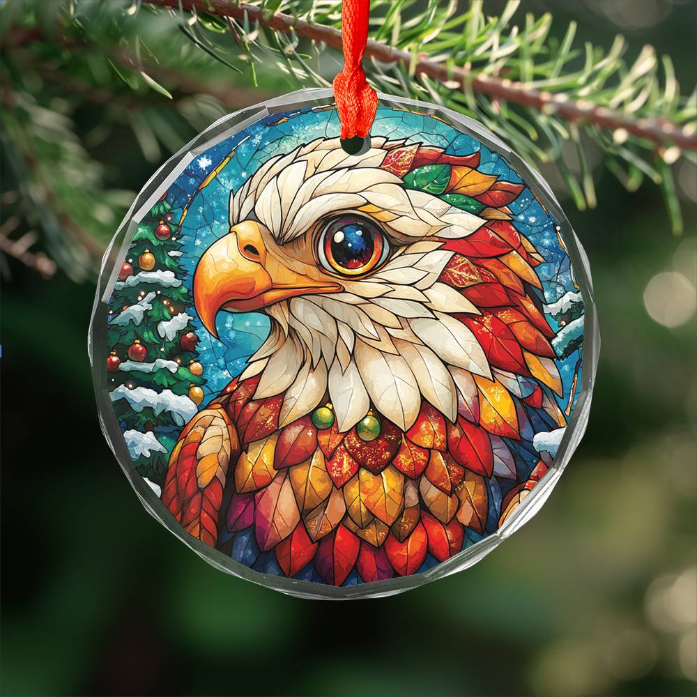 Beautiful Eagle Christmas Night Design 4 Glass Ornament