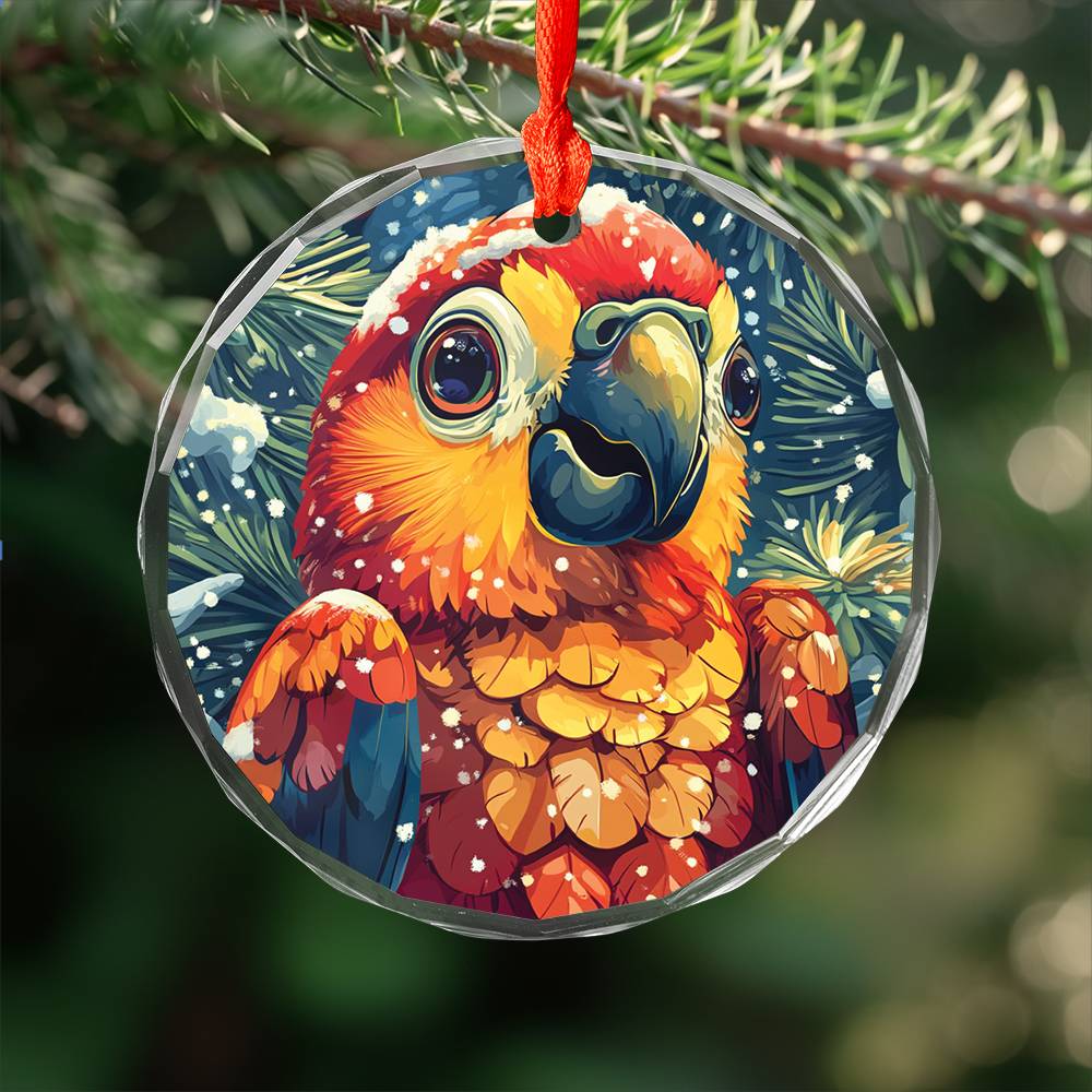 Beautiful Parrot Christmas Night Design 1 Glass Ornament
