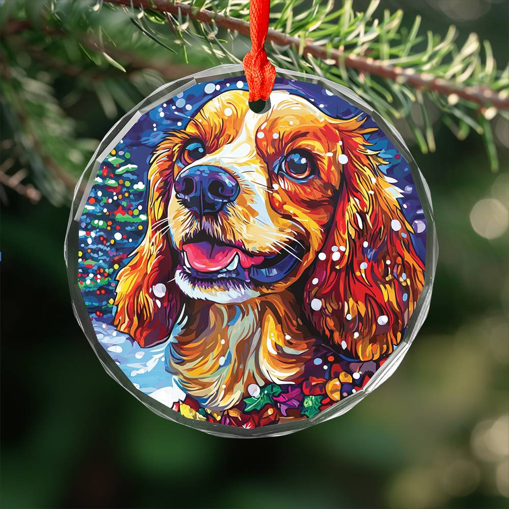 Beautiful Cocker Spaniel Dog Christmas Night Design 3 Glass Ornament