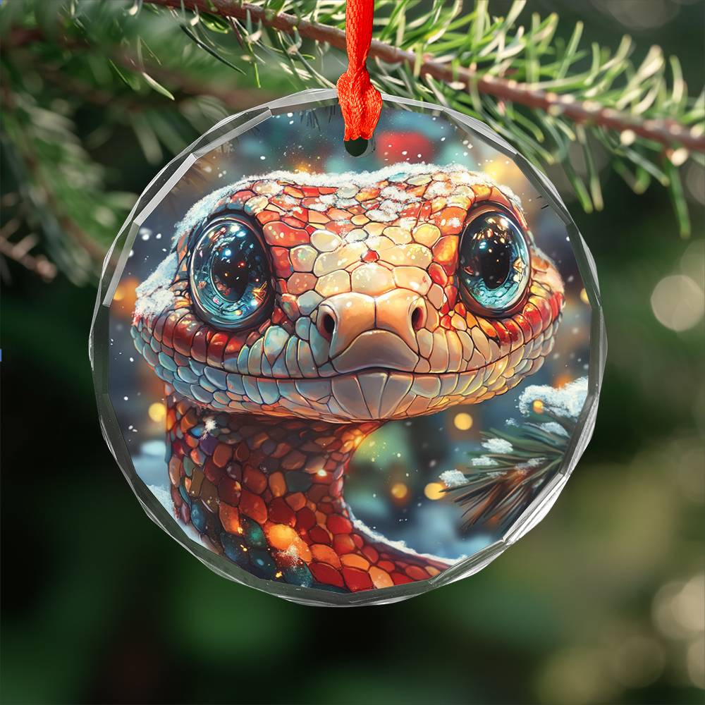 Beautiful Angus Snake Christmas Night Design 2 Glass Ornament