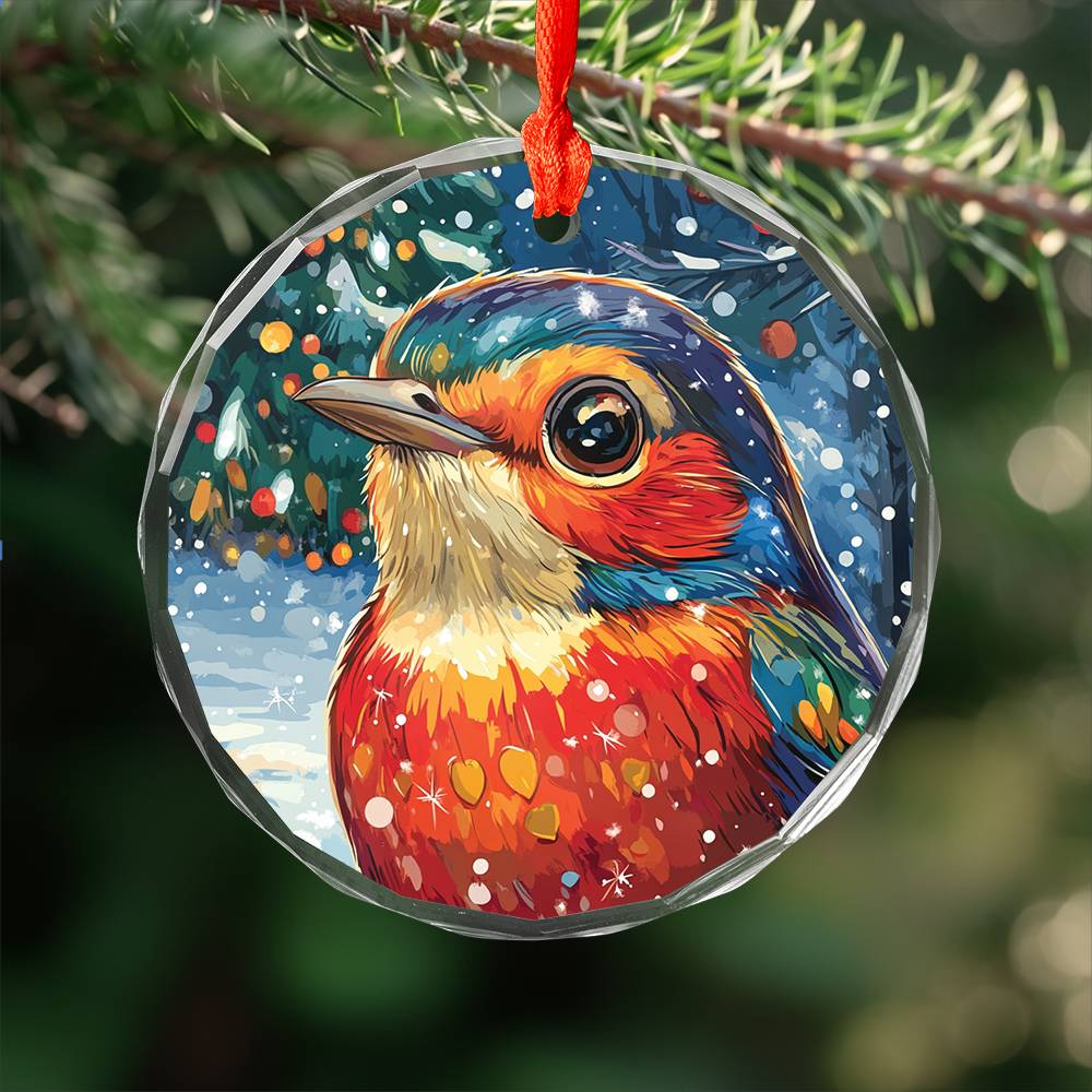 Beautiful Thrush Christmas Night Design 1 Glass Ornament