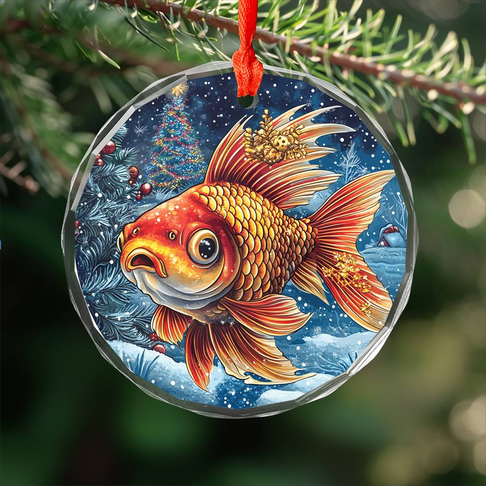 Beautiful Angus Goldfish Christmas Night Design 1 Glass Ornament
