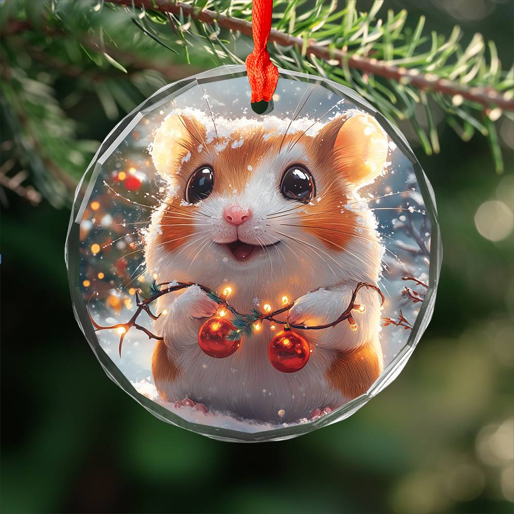 Beautiful Hamster Christmas Night Design 2 Glass Ornament