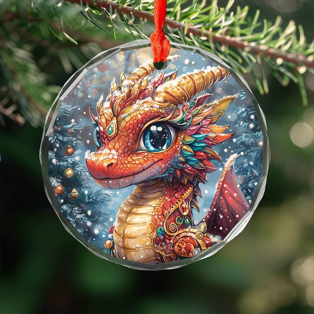 Beautiful Angus Dragon Christmas Night Design 3 Glass Ornament
