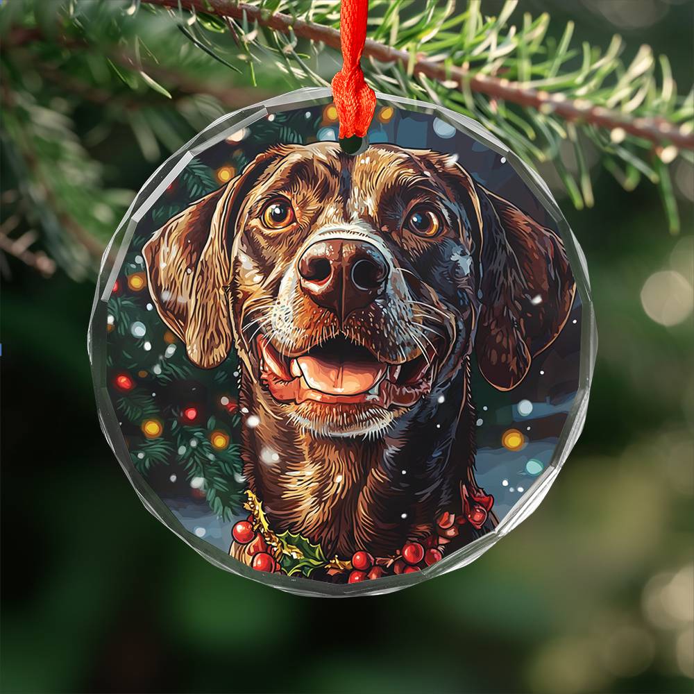 Beautiful Angus German Shorthaired Pointer Dog Christmas Night Design 4 Glass Ornament