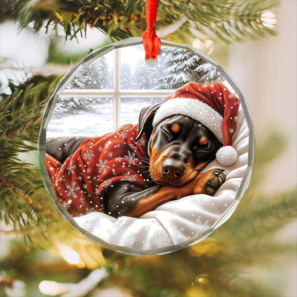 Doberman Pinscher Dog Sleeping In Bed Design 1