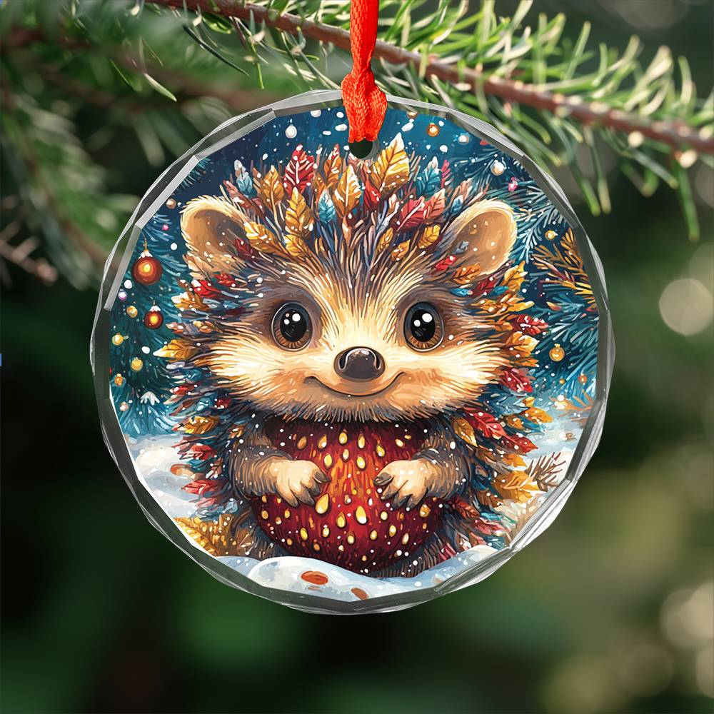 Beautiful Angus Hedgehog Christmas Night Design 2 Glass Ornament