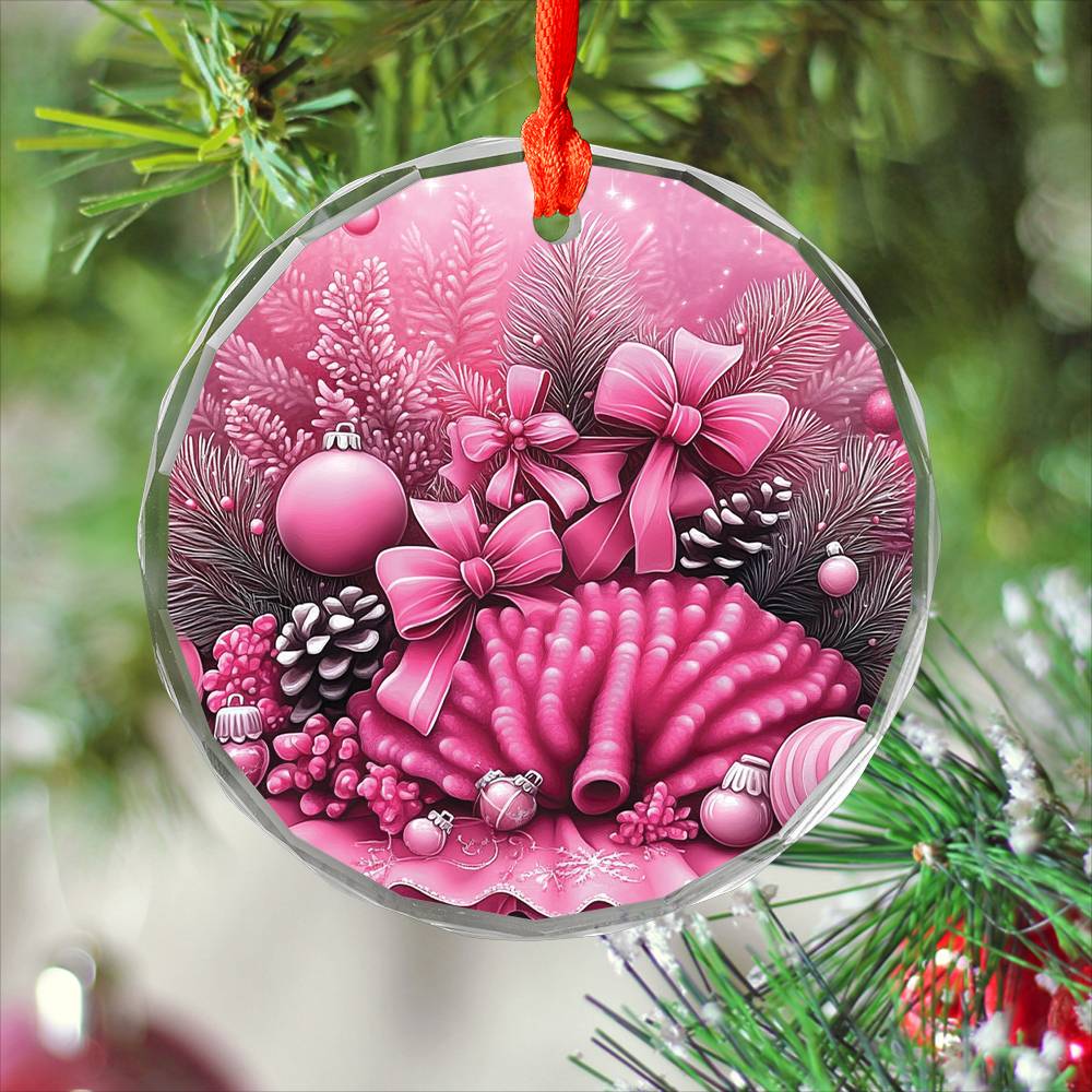 Coral Pink Christmas Design 1 Glass Ornament
