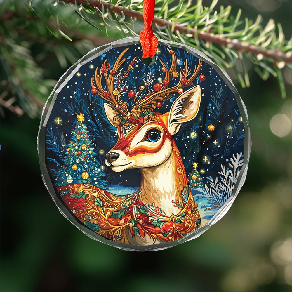 Beautiful Antelope Christmas Night Design 2 Glass Ornament
