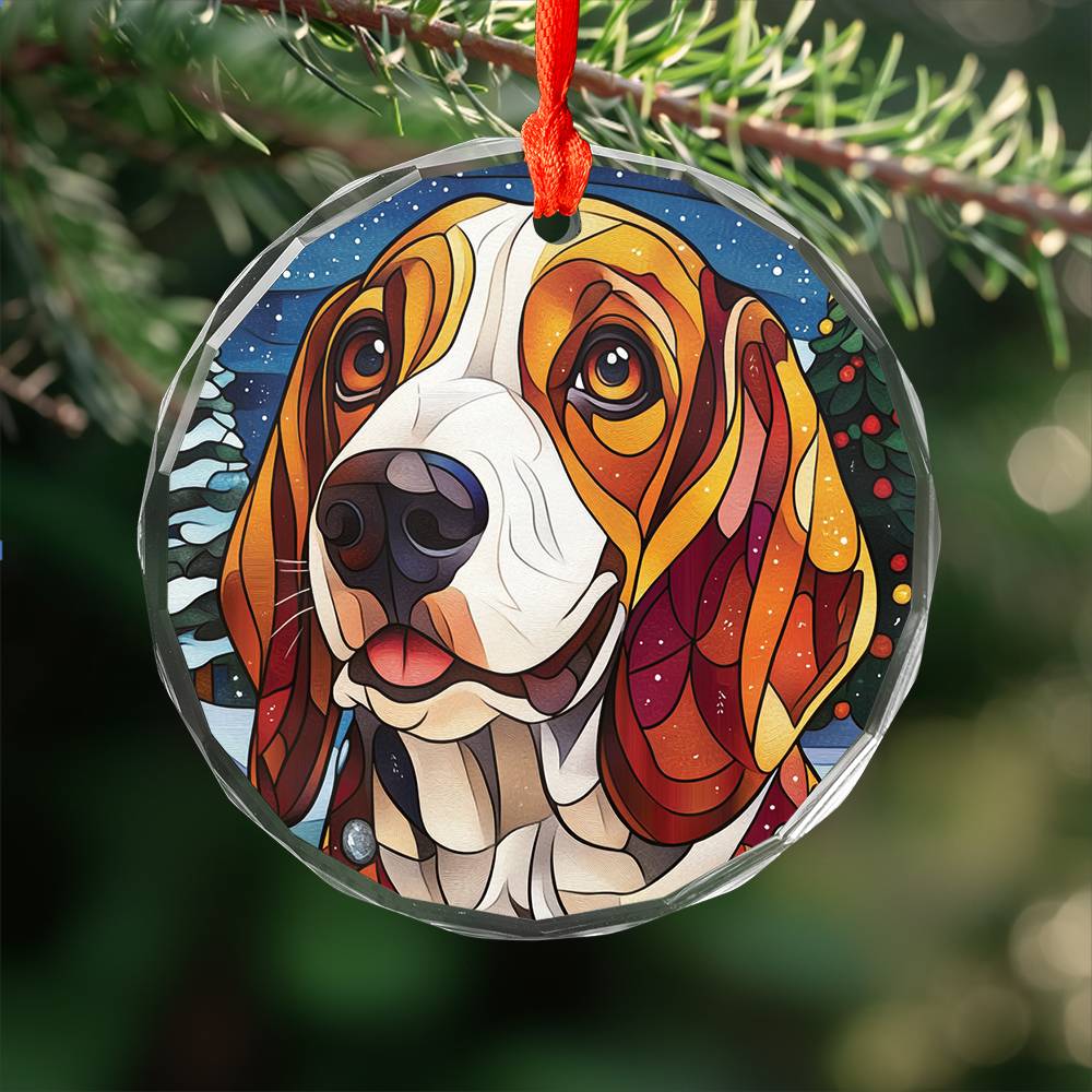 Beautiful Bassett Hound Dog Christmas Night Design 4 Glass Ornament