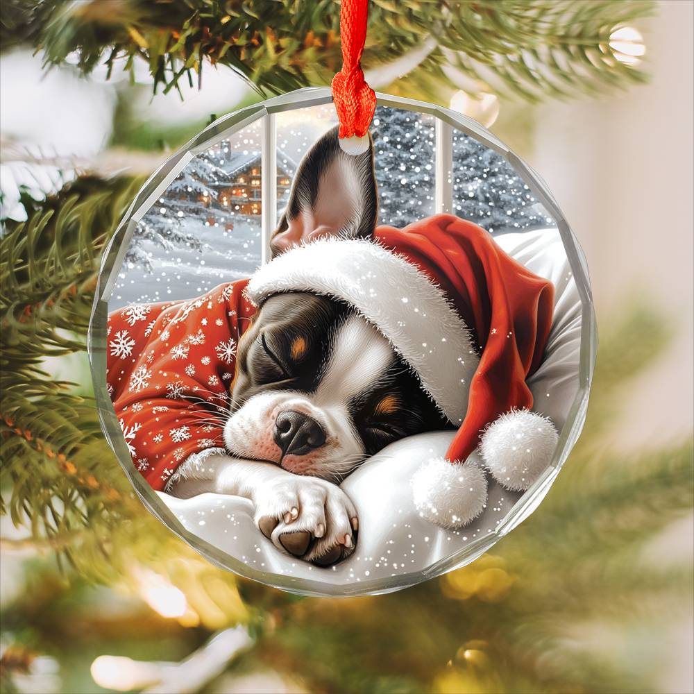 Boston Terrier Dog Sleeping In Bed Design 4