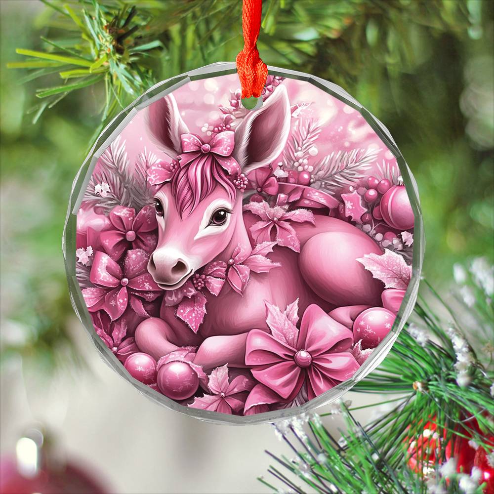 Mule Pink Christmas Design 1 Glass Ornament