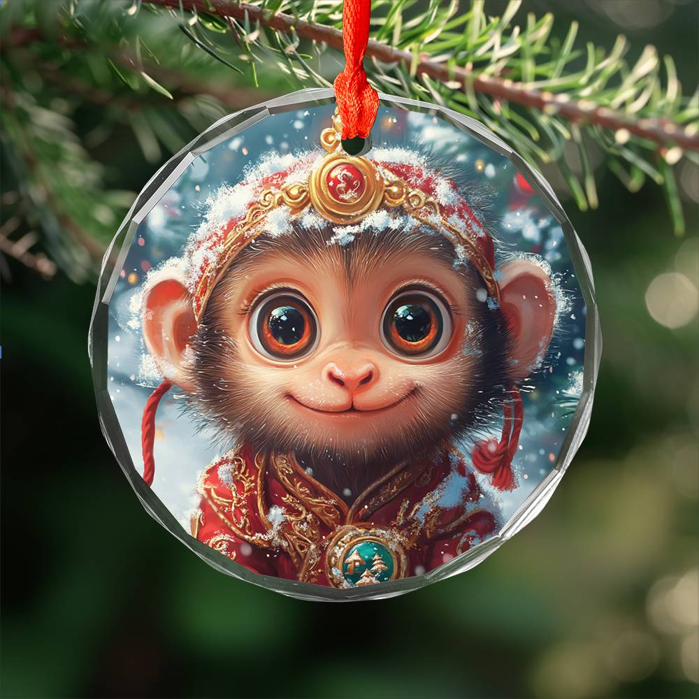 Beautiful Angus Monkey Christmas Night Design 4 Glass Ornament