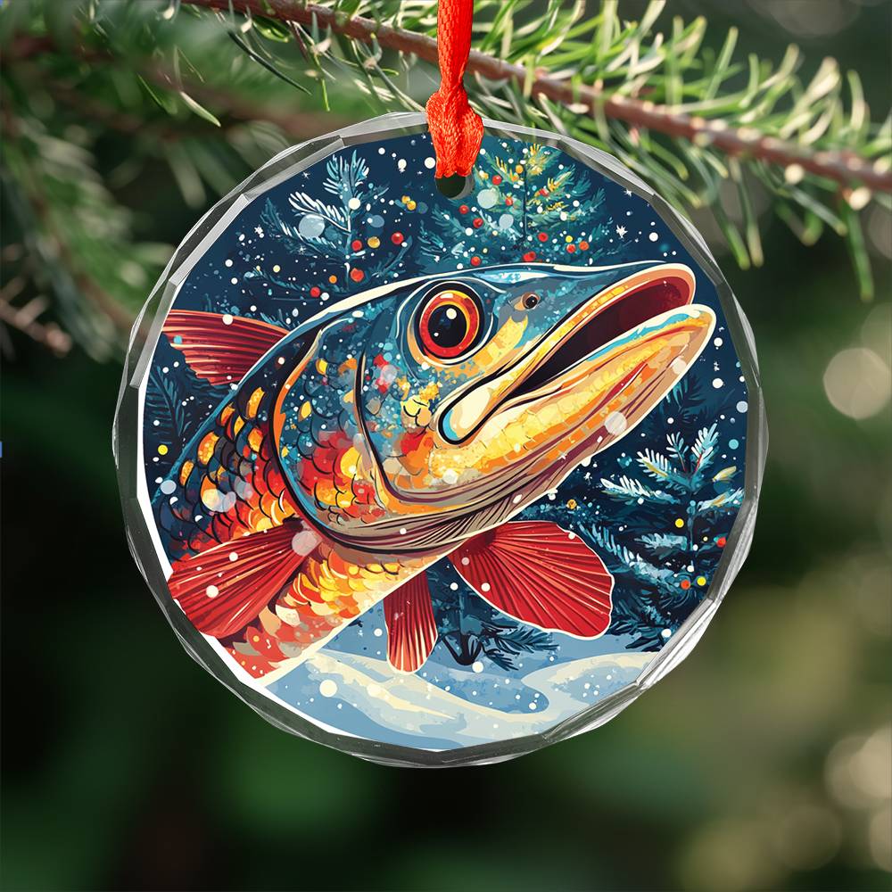 Beautiful Angus Wahoo Fish Christmas Night Design 1 Glass Ornament