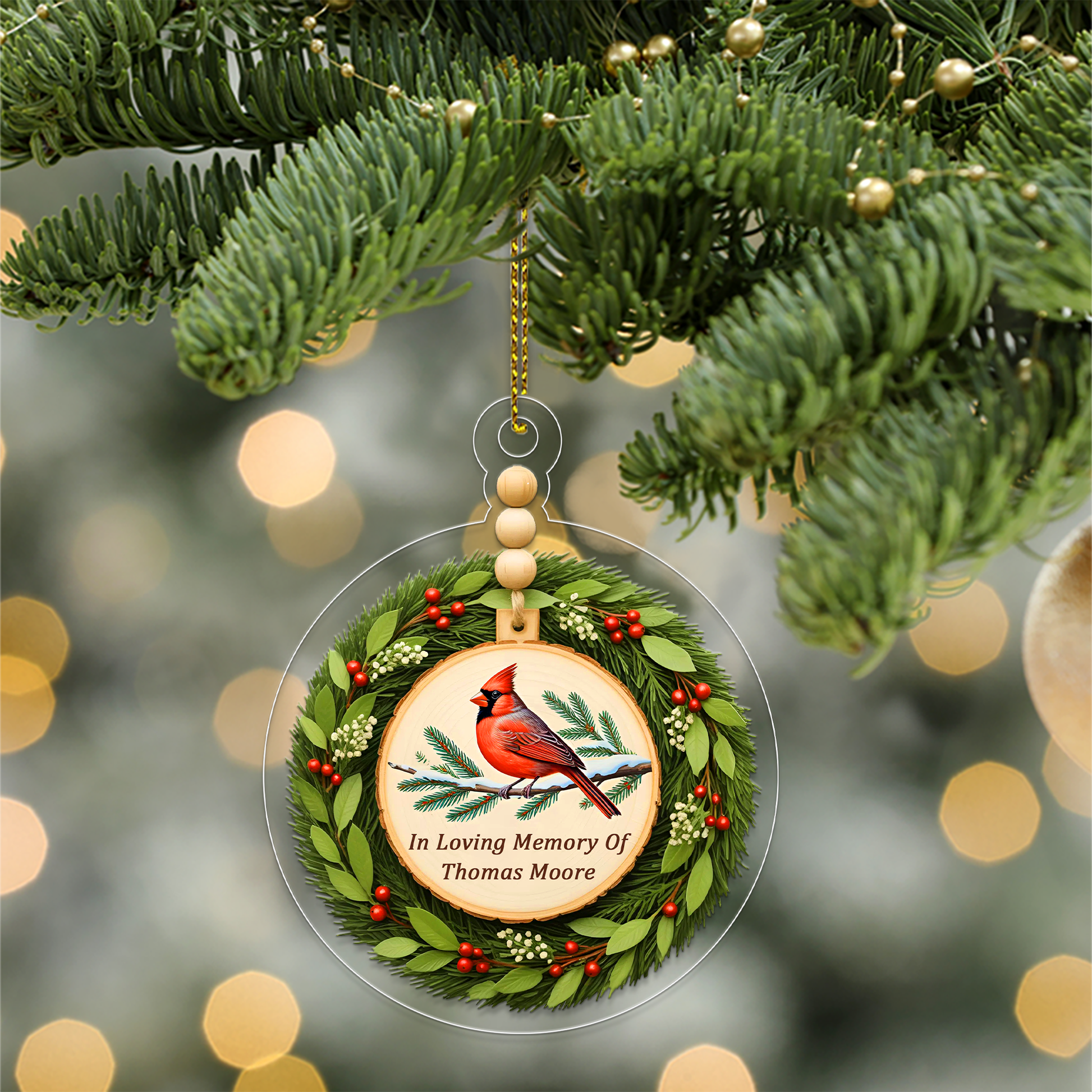 Personalized Cardinal Remembrance Christmas Ornament, Cardinal Memorial Ornament, Personalized Sympathy Gift, Holiday Tree Ornament