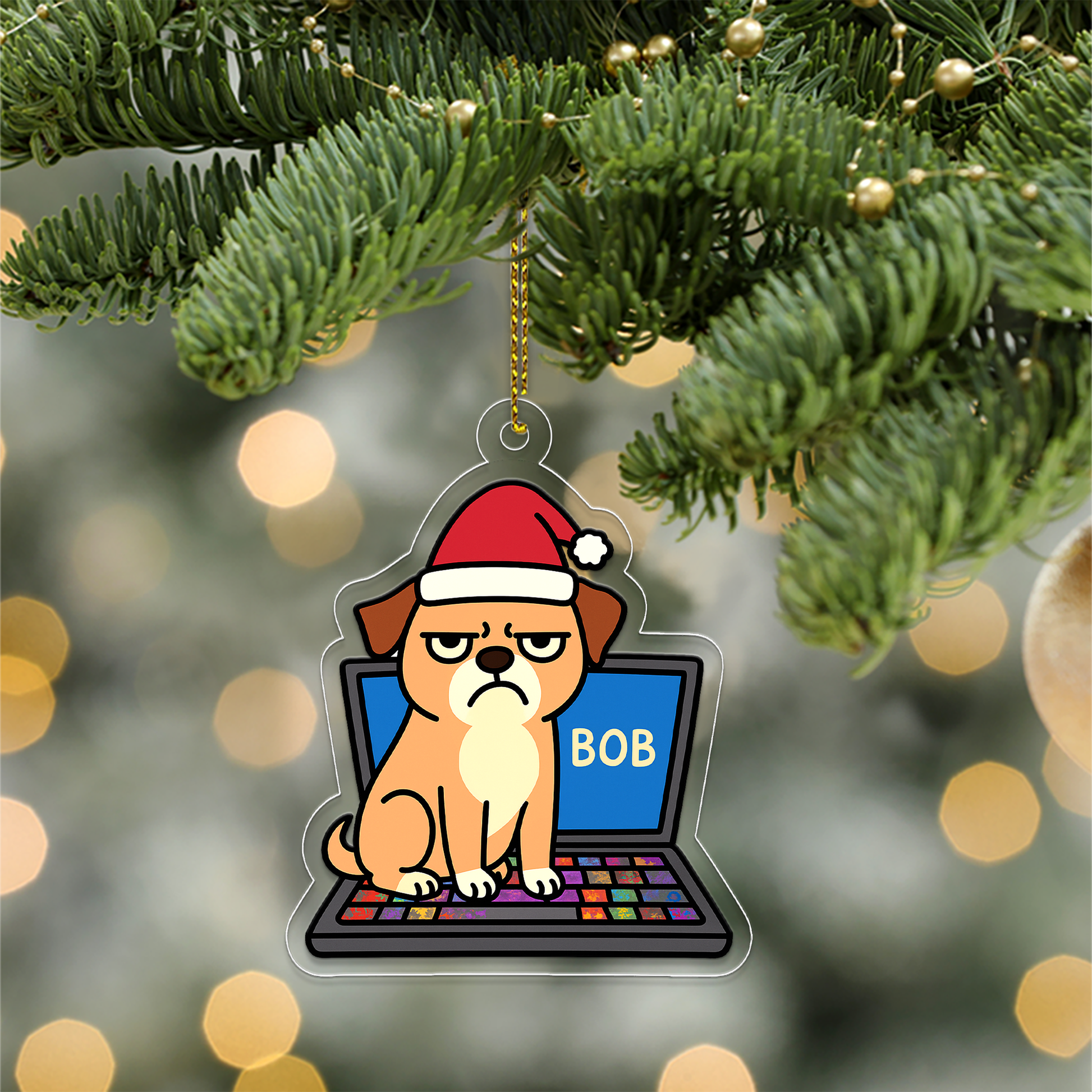 Personalized Dog Upset On Laptop Christmas Ornament, Christmas Decor, Dog Lover Gifts, Funny Ornament, Office Gift