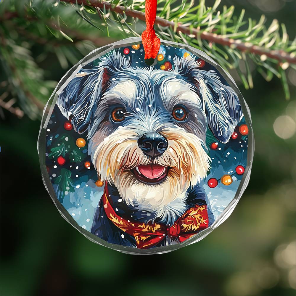 Beautiful Angus Miniature Schnauzer Dog Christmas Night Design 4 Glass Ornament
