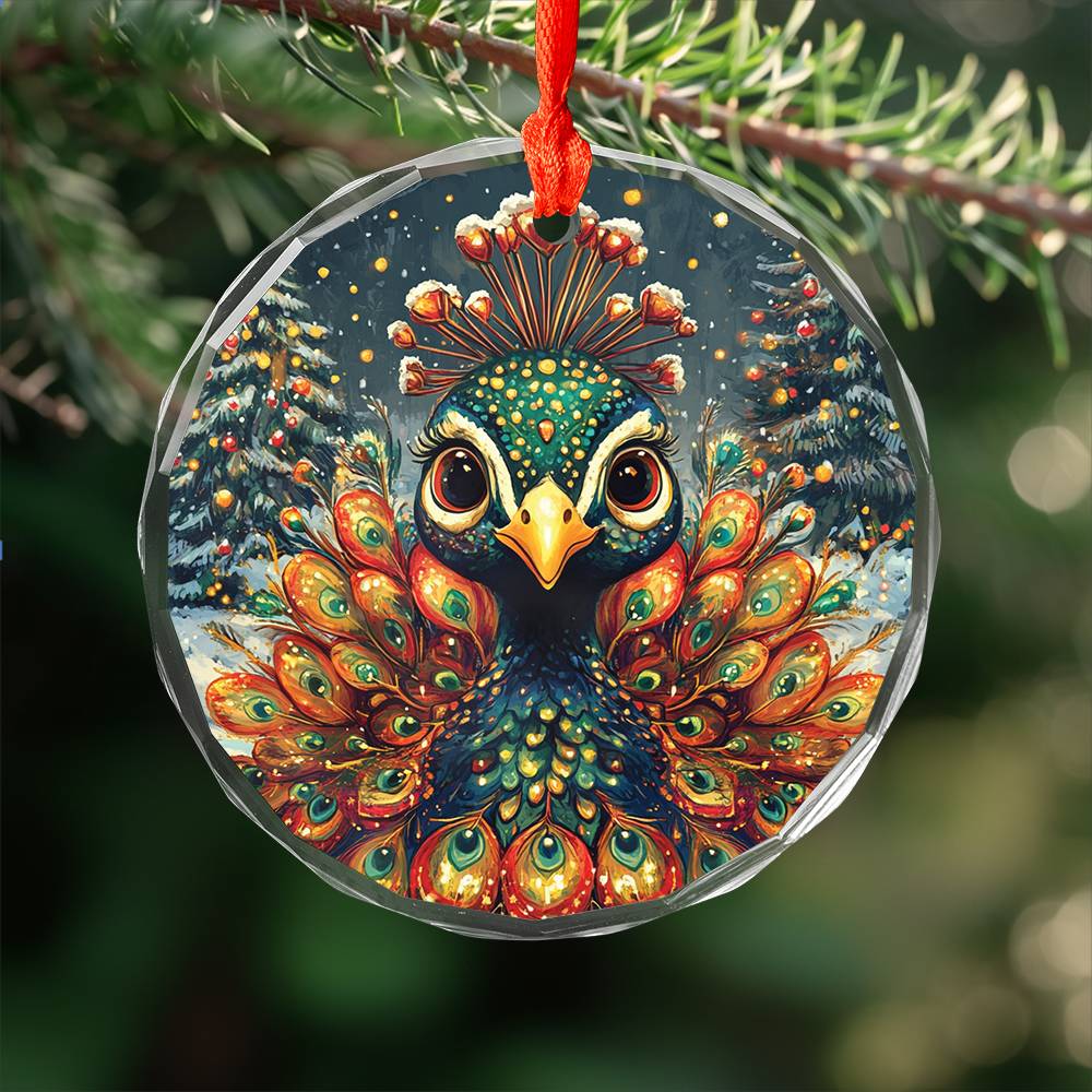Beautiful Peacock Christmas Night Design 1 Glass Ornament