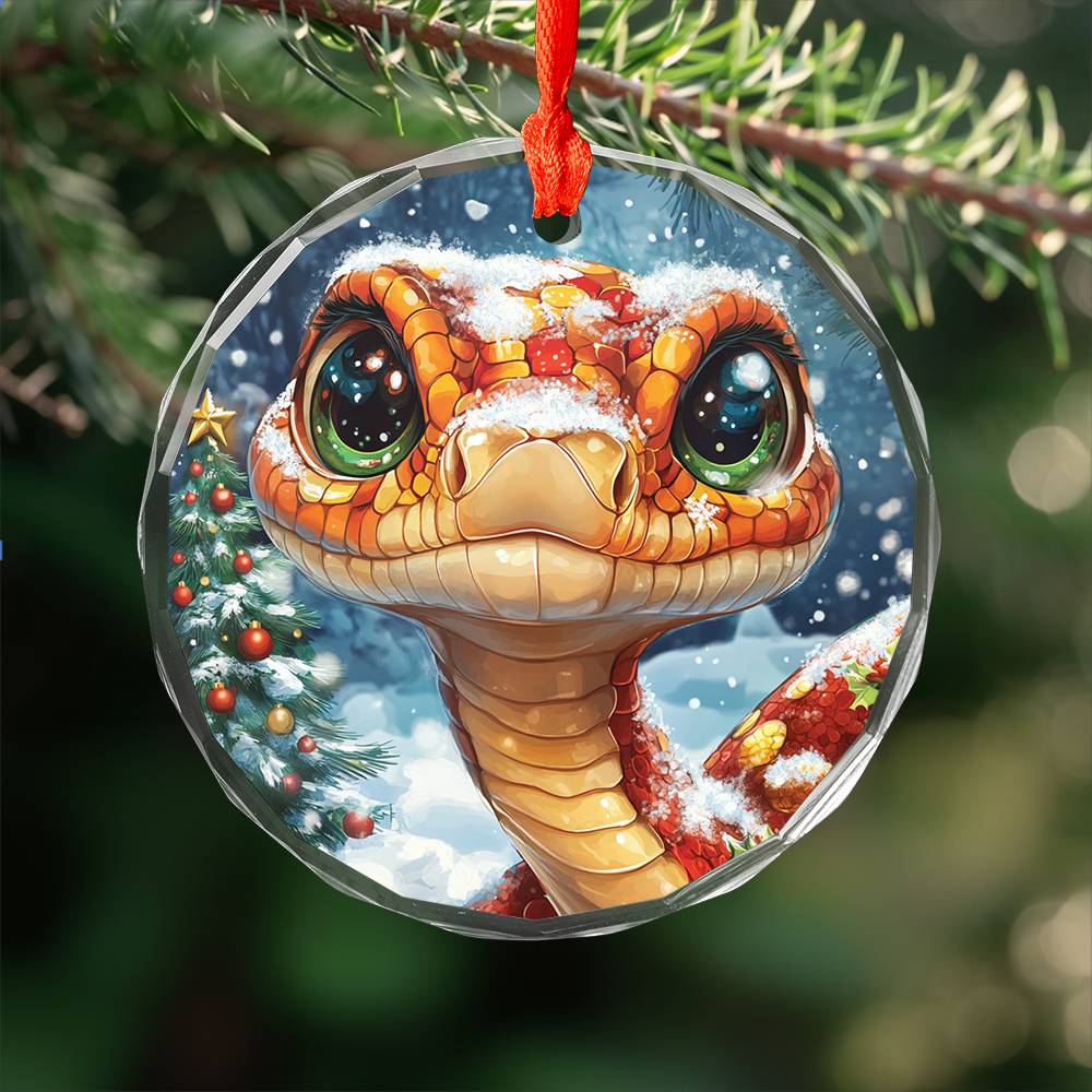 Beautiful Angus Snake Christmas Night Design 1 Glass Ornament